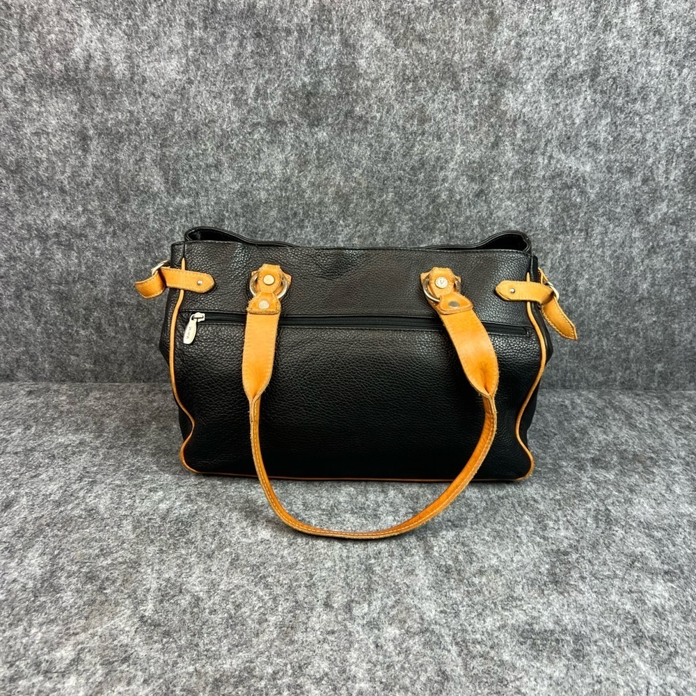VALENTINA Mocha Leather Large Black and Tan Shoulder Bag Tote Bag Made In Italy - Picture 11 of 12
